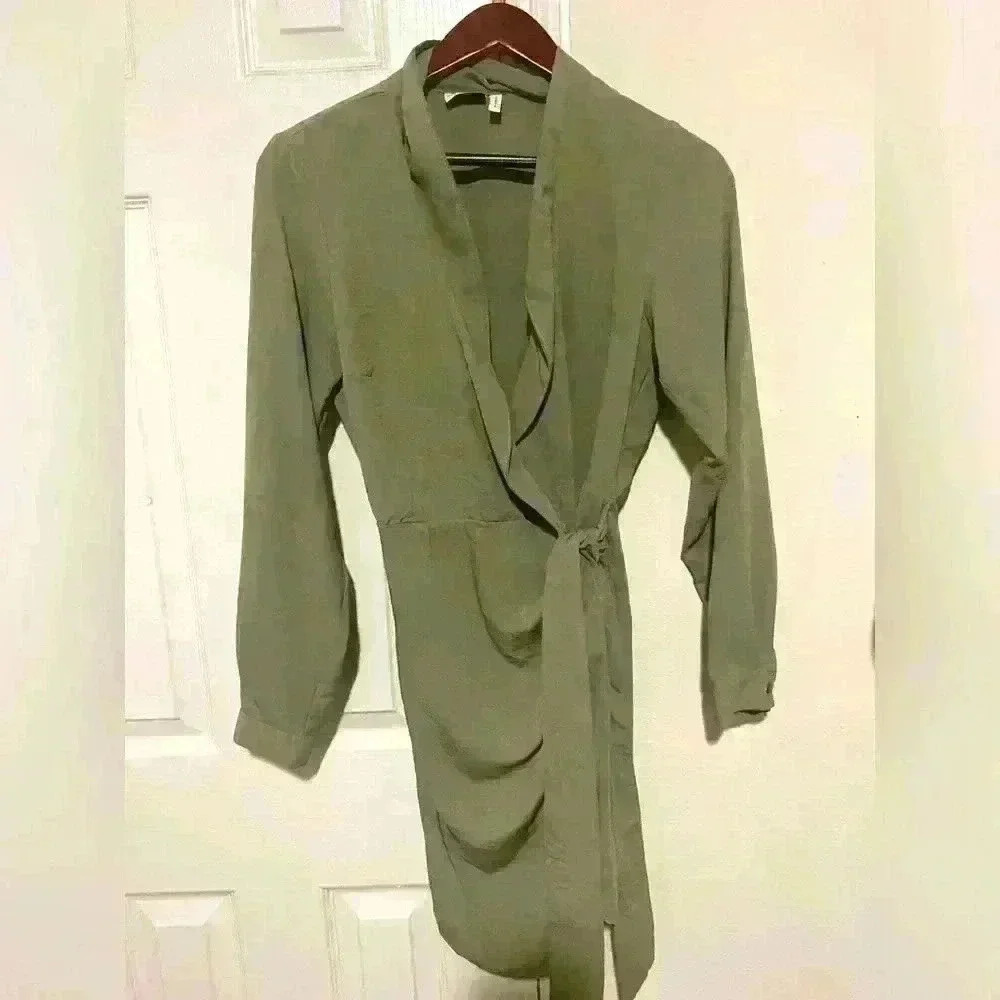 ASOS DESIGN collared wrap mini dress in khaki US 2 - Picture 1 of 8
